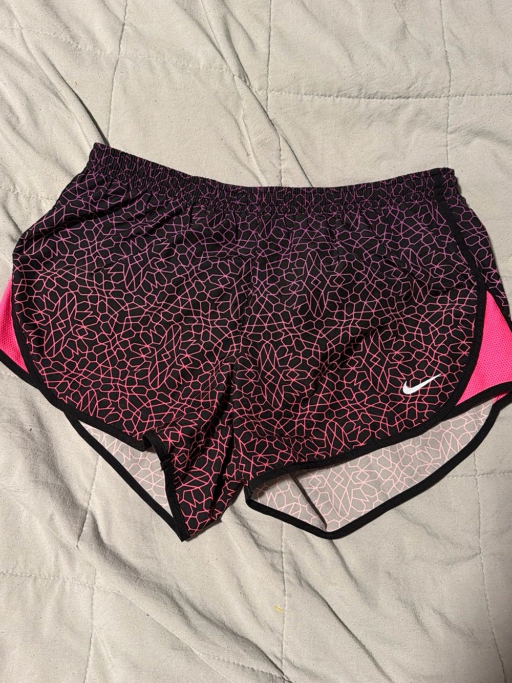 Nike Women’s Black and Pink Patterned Athletic Shorts
